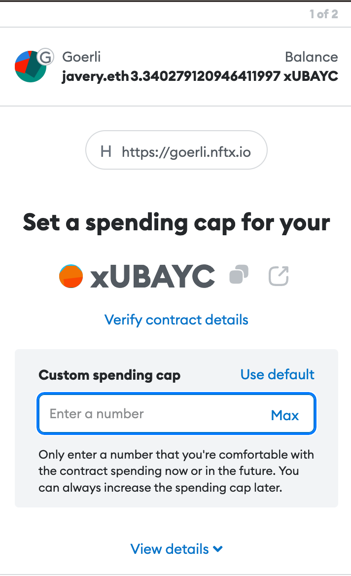 Spending Cap warning on Metamast popup.